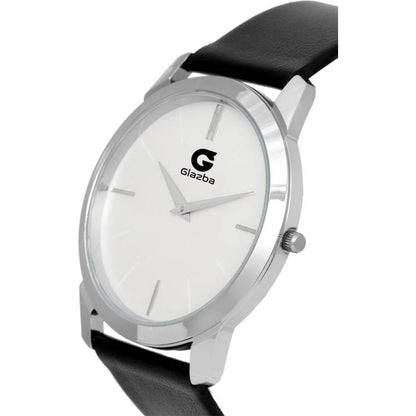 Slim white and black Casual Analog Watch with Leather Strap – For Men
