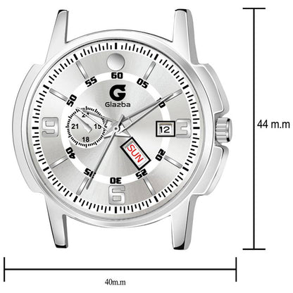 Elegant White Dial Men’s Watch with Day & Date – Classic Stainless Steel Design
