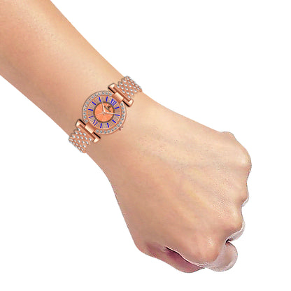 Elegant Rose Gold Stone Analog Watch for Women – Stainless Steel Chain