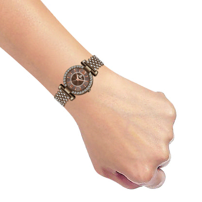 Elegant Brown Stone Analog Watch for Women – Stainless Steel Chain
