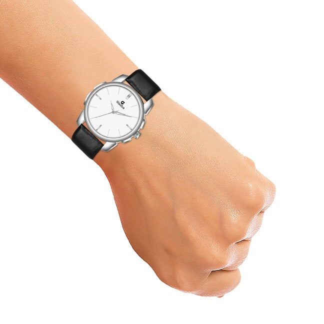 Classic White Dial Watch with Black Leather Strap – For Men