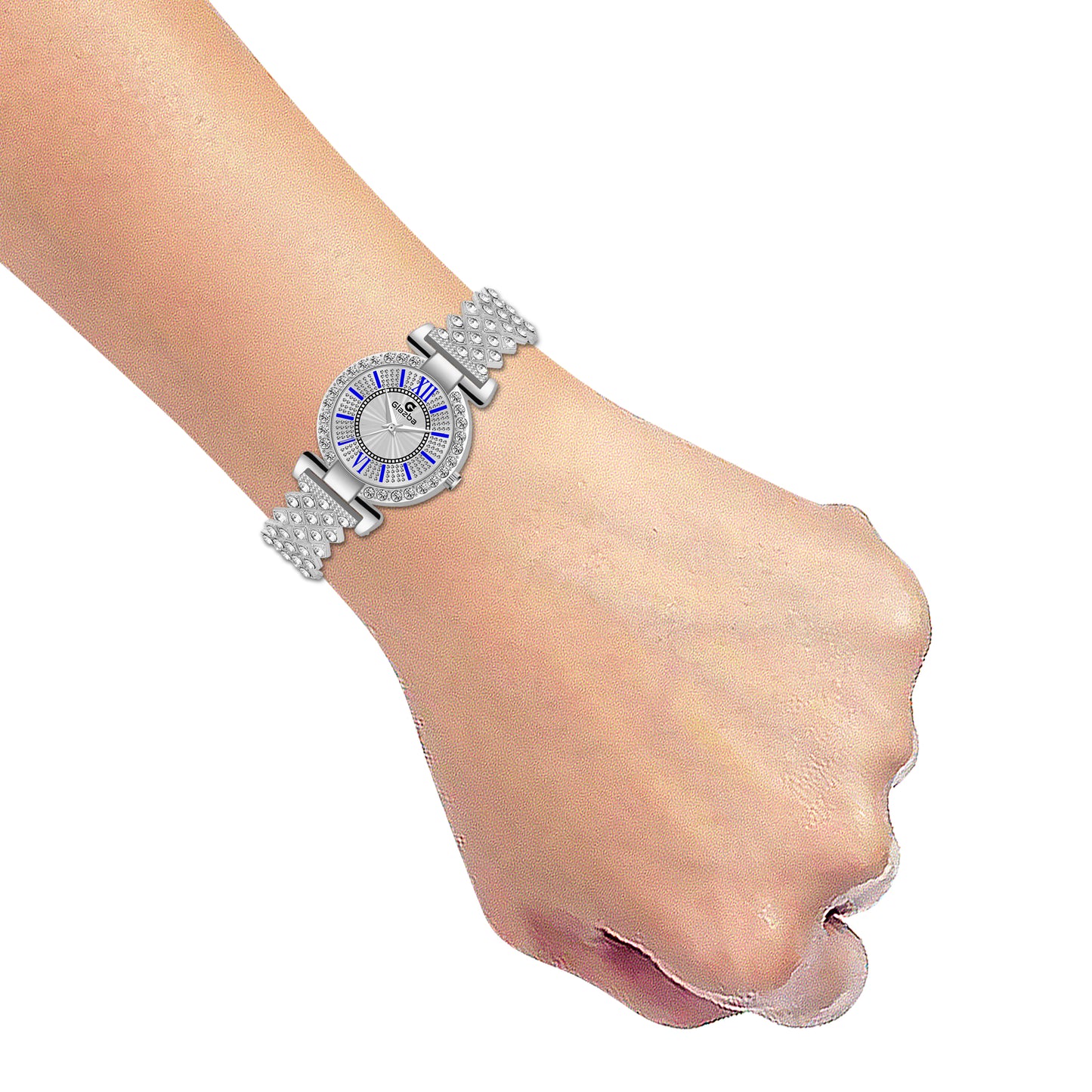 Elegant Silver Stone Analog Watch for Women – Stainless Steel Chain