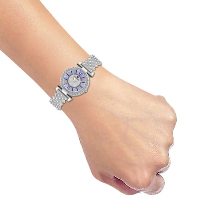 Elegant Silver Stone Analog Watch for Women – Stainless Steel Chain