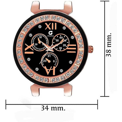 Elegant Black Stone Analog Watch for Women – Stainless Steel Chain
