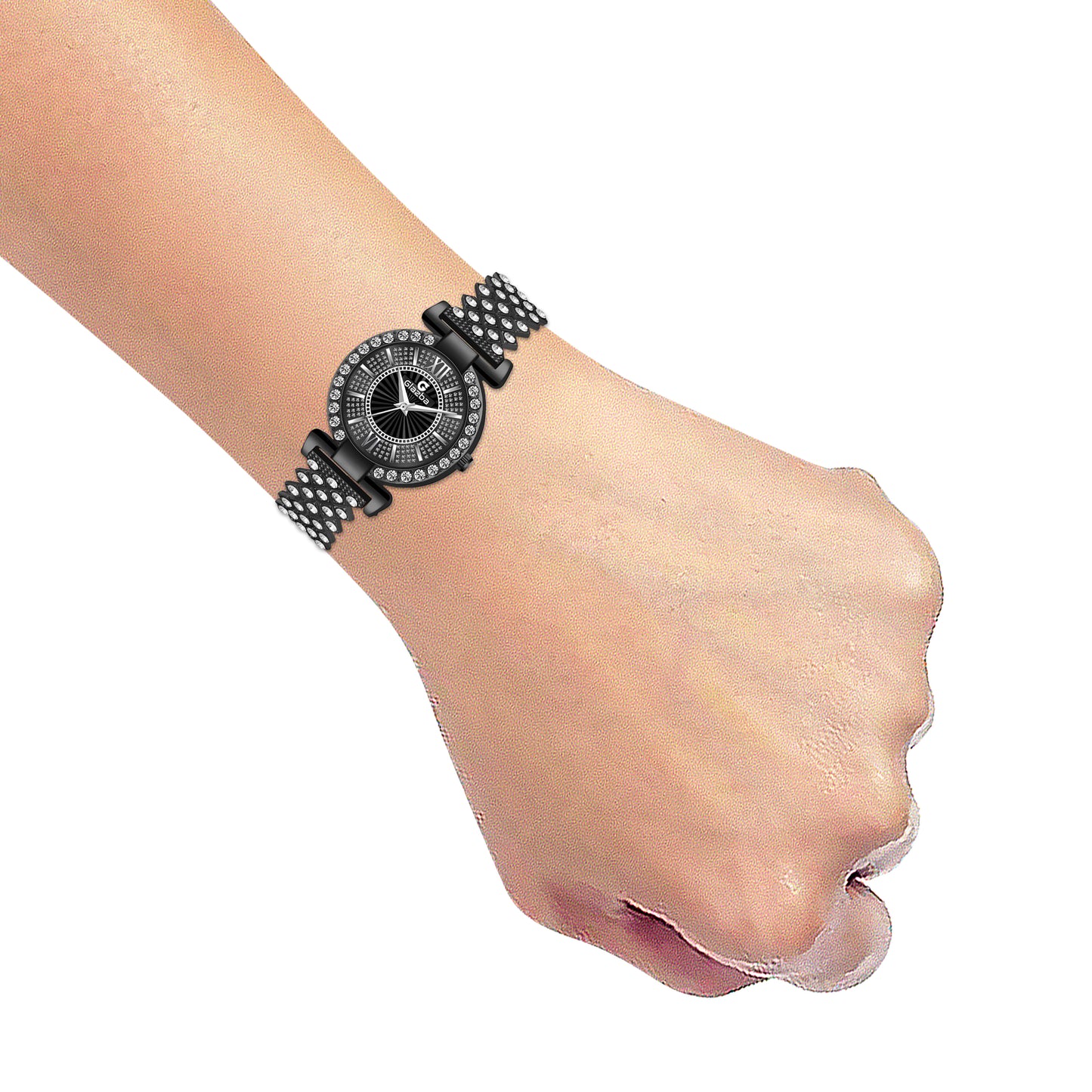 Elegant Black Stone Analog Watch for Women – Stainless Steel Chain