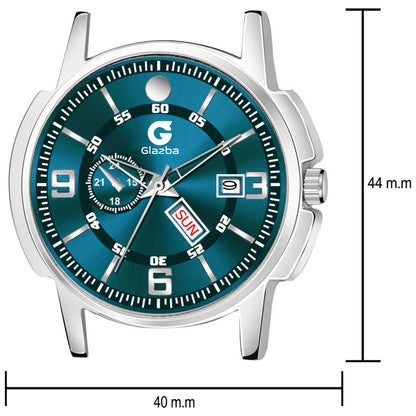 Green Analog Watch for Men with Day & Date – Unique Stainless Steel Timepiece