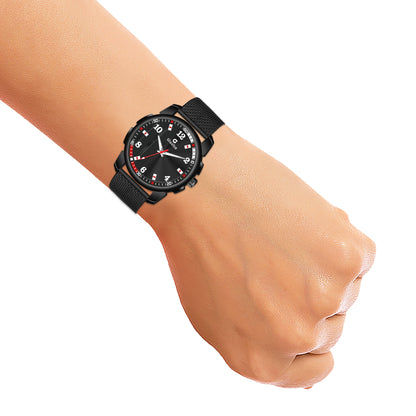 Glazba Black Sikka Red Dial Quartz Watch – Bold Multi-Function Look for Men