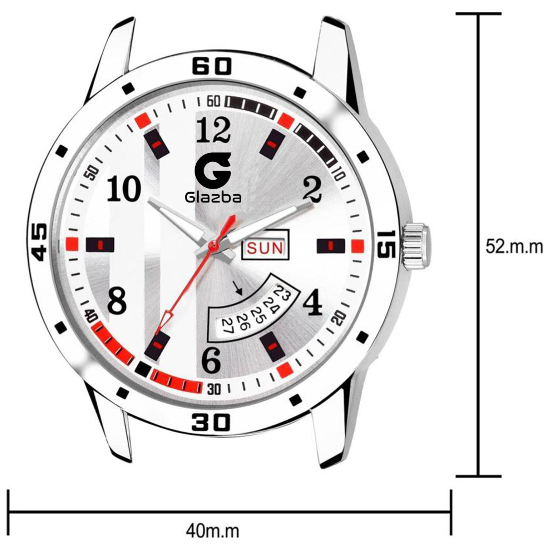 Men’s Analog Watch with Day & Date Function – Textured Stainless Steel Chain – White Dial Variant
