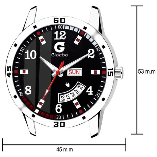 Men’s Analog Watch with Day & Date Function – Textured Stainless Steel Chain – Black Dial Variant