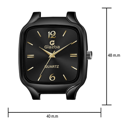 Stylish Black Square Watch with Golden Dial – For Men