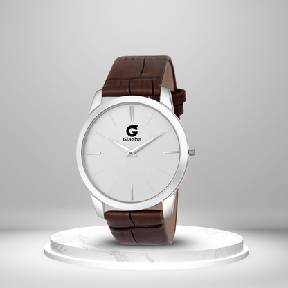 Slim Brown Casual Analog Watch with Leather Strap – For Men
