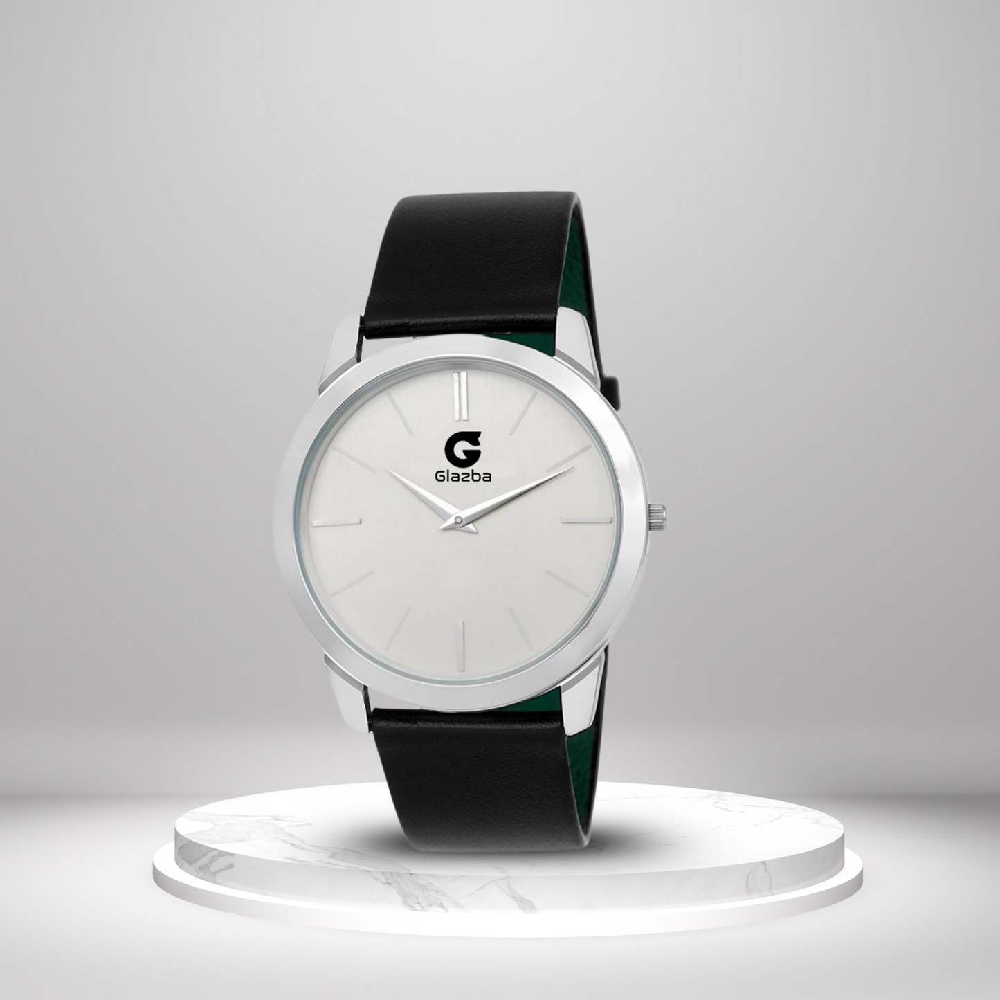 Slim white and black Casual Analog Watch with Leather Strap – For Men