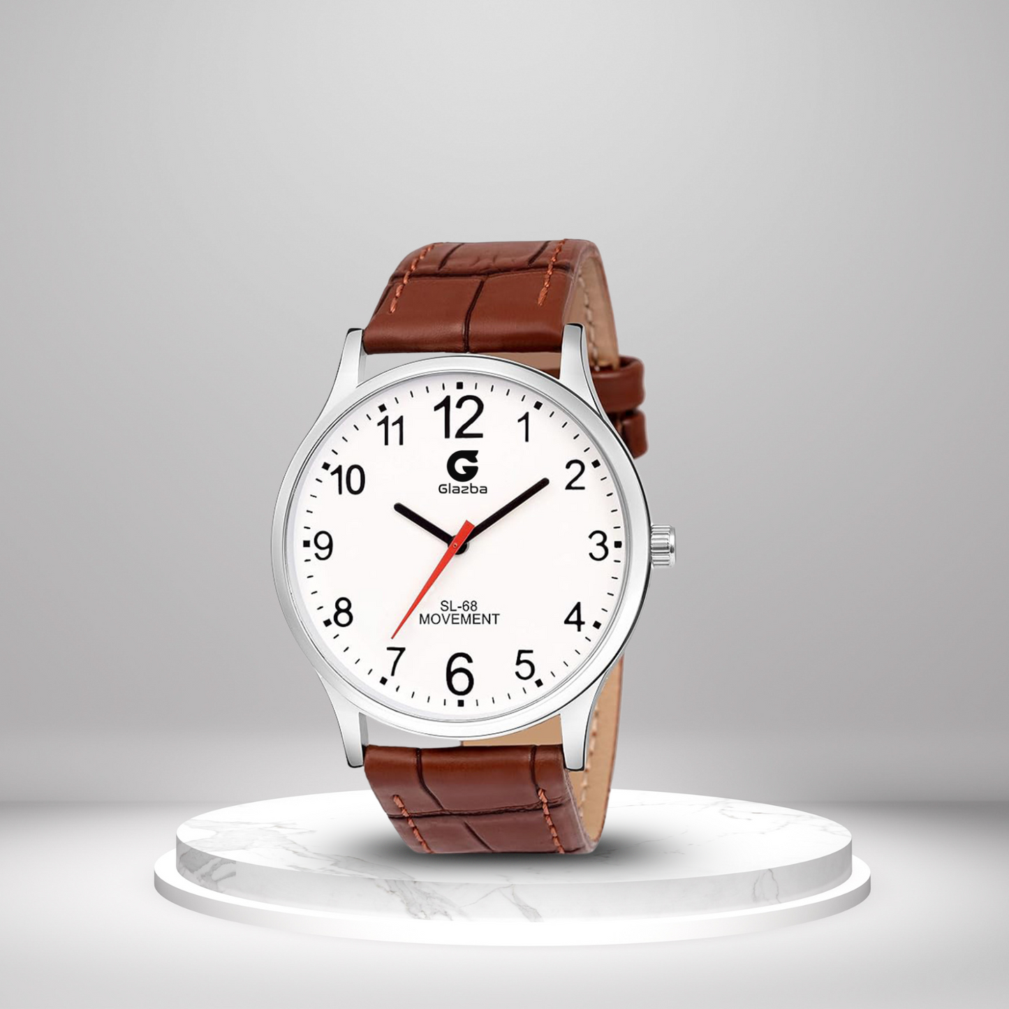 Bold & Classic: Brown Number Dial Leather Analog Watch – For Men