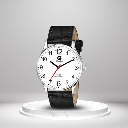 Bold & Classic: Black Number Dial Leather Analog Watch – For Men