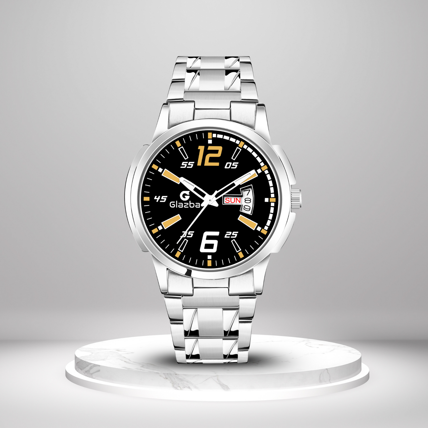 Glazba Signature 12–6 Black Dial Analog Watch with Day & Date – For Men
