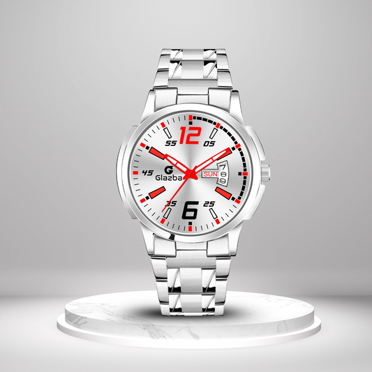 Glazba Signature 12–6 Silver Dial Analog Watch with Day & Date – For Men