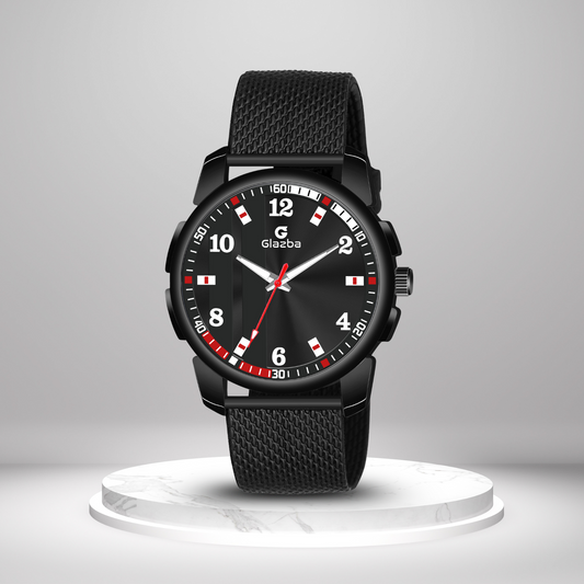 Glazba Black Sikka Red Dial Quartz Watch – Bold Multi-Function Look for Men