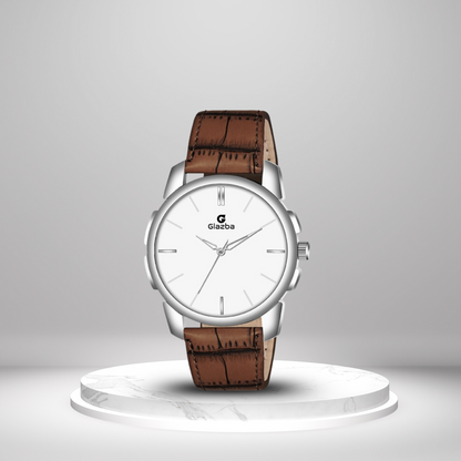 Classic White Dial Watch with Brown Leather Strap – For Men