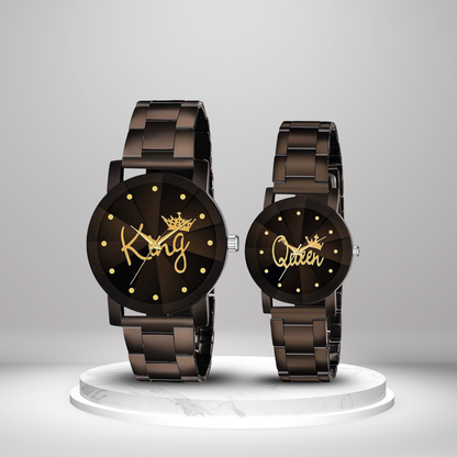 King Queen Combo Analog Watch With Metal Chain - For Couples
