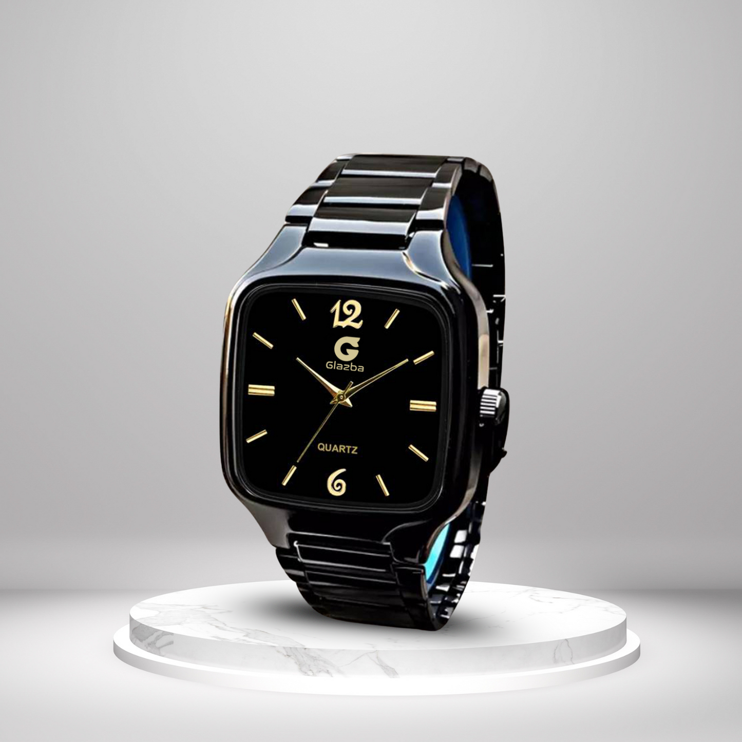 Black Square Watch with Golden Dial – For Men