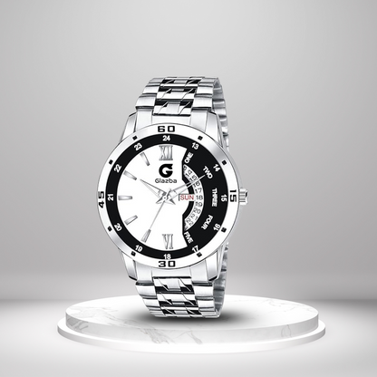 Men’s Dual Tone Black & White Analog Watch with Day & Date Function