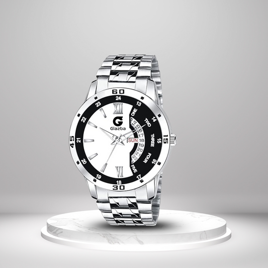 Men’s Dual Tone Black & White Analog Watch with Day & Date Function