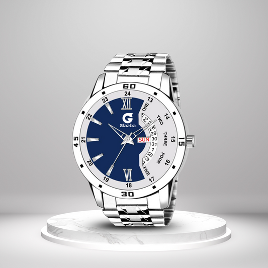Men’s Dual Tone Blue & White Analog Watch with Day & Date