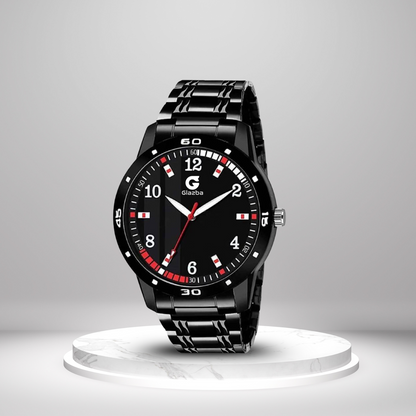 Glazba Black Chain Red Dial Watch – For Men